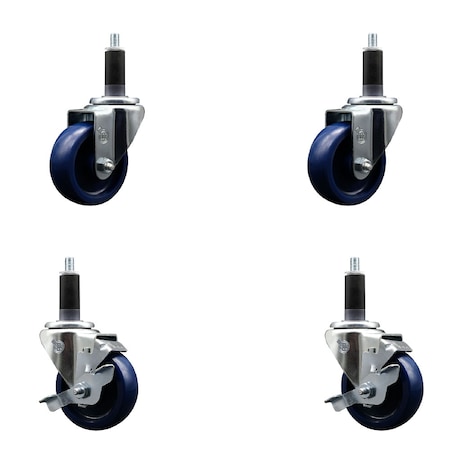Service Caster 3.5'' SS Solid Poly Wheel Swivel 1-1/8'' Expanding Stem Caster Set 2 Brakes, 4PK SCC-SSEX20S3514-SPUS-2-TLB-2-118